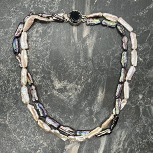 Pink and Peacock Freshwater Stick Pearl Necklace
