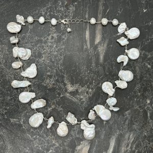 White Pearl Wire Wrap Necklace